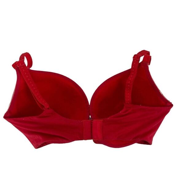 Victorias Secret Fabulous Plunge Bra 32DD Red Polka Dot Lace Underwire Push Up - Picture 3 of 8